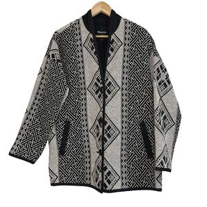 Madewell Women's Woven‎ Jacket Geometric Pattern Black Beige Kimono Slv sz Small